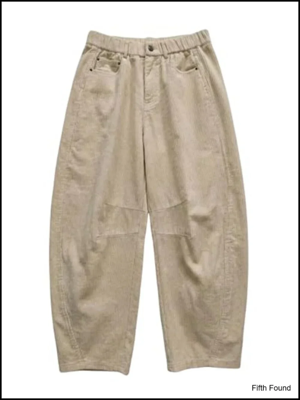 Women's Corduroy Barrel Pants Mid-Rise Elastic Waist Wide Leg Trousers with